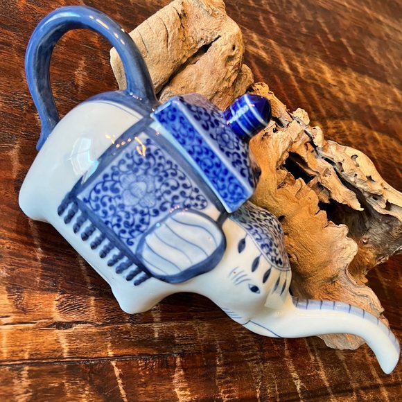 Pier 1 Accents Pier One Blue White Elephant Tea Pot Poshmark